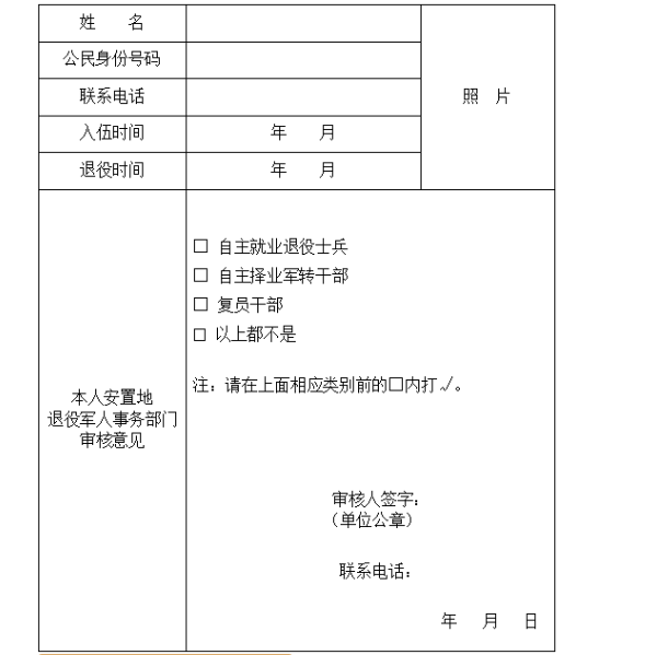 2024年内蒙古自治区成人高考退役军人享受加分或免试照顾政策审核表