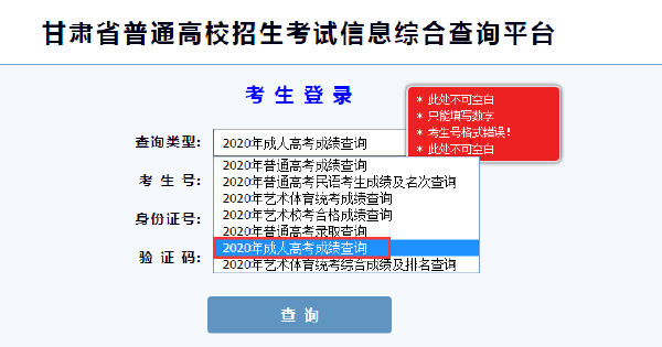 2022年甘肃成人高考录取查询方法-3