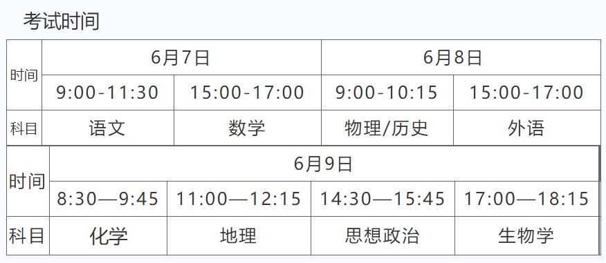 贵州2024年高考时间什么时候？考几天？