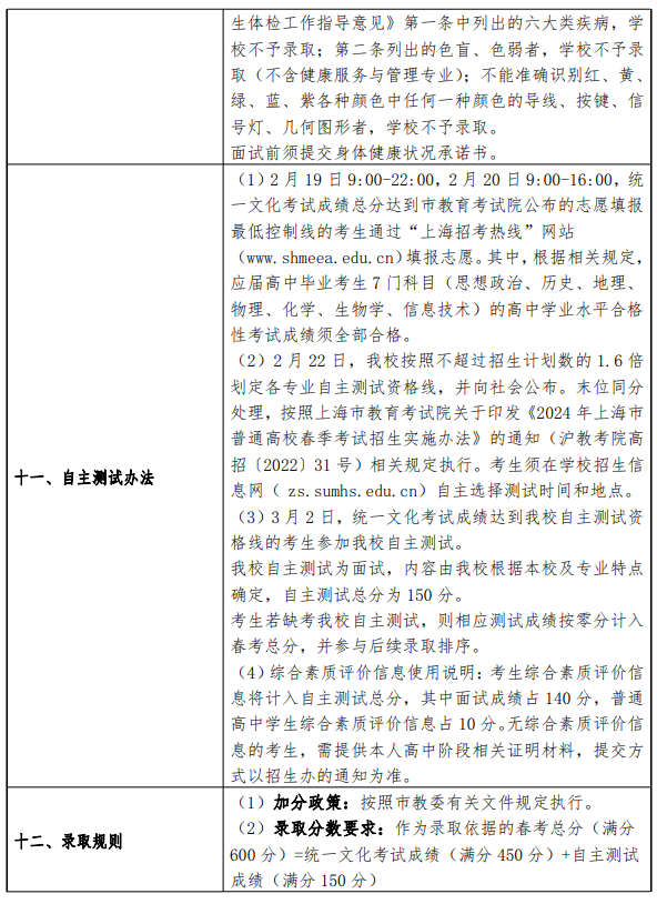 上海健康医学院2024年春季考试招生简章