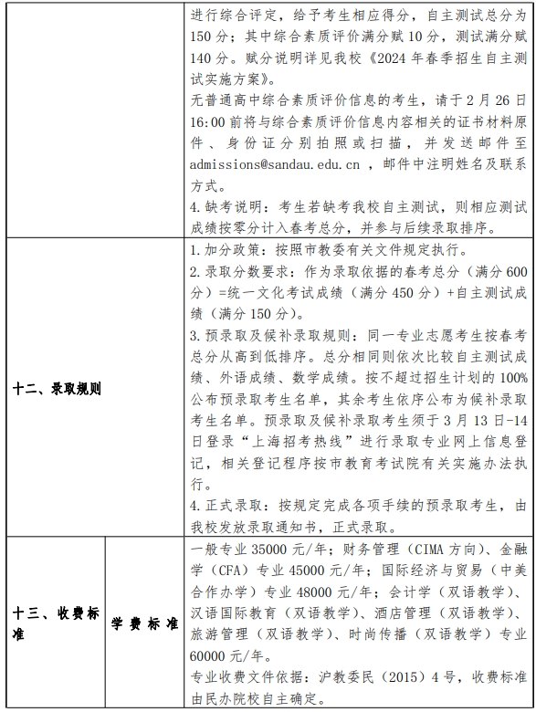 上海杉达学院2024年春季考试招生简章