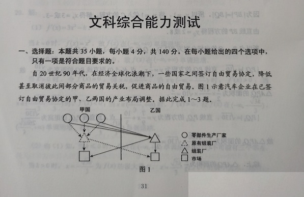 2020年高考文综真题（全国卷3）