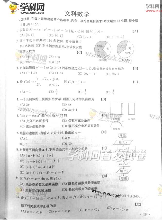 2015陕西高考数学试题答案