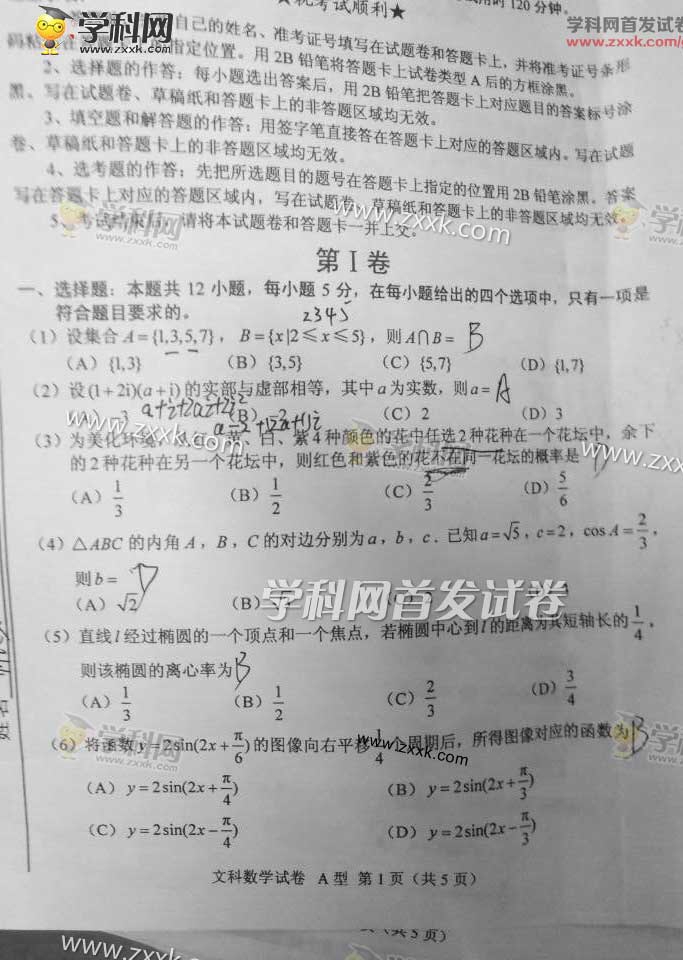 2016全国卷1高考数学文试题