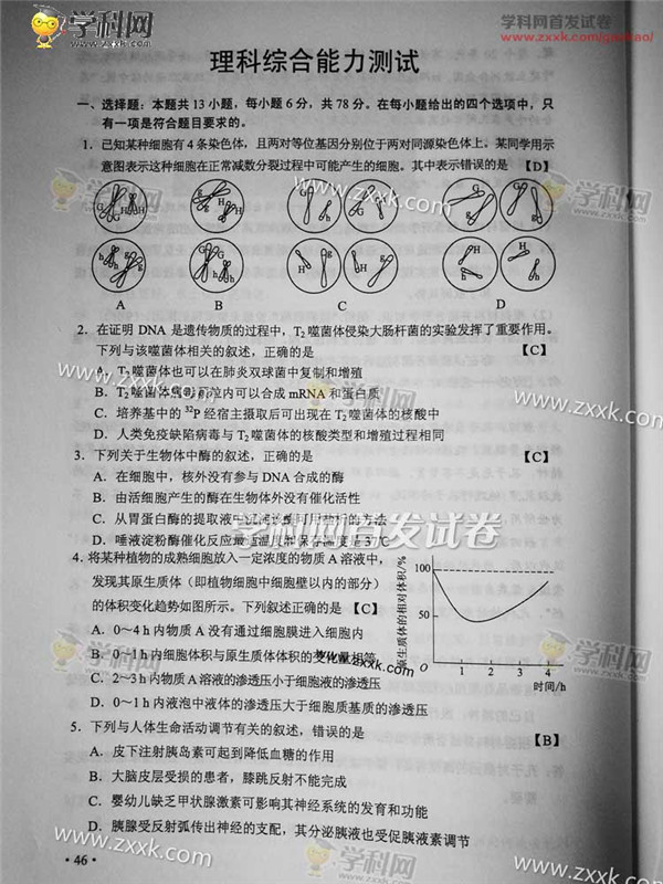 2017陕西高考理综试题答案