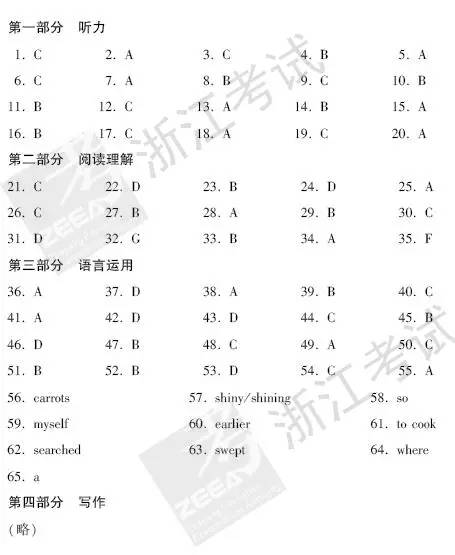 2017浙江高考英语试题答案