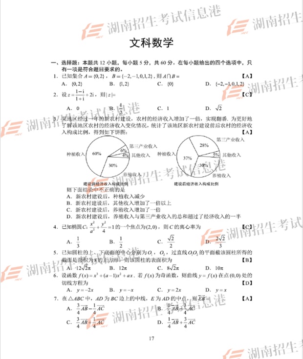 2018安徽高考数学（文）真题