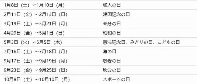 日本留学生放假时间表安排