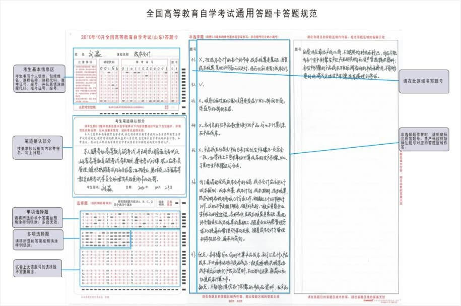 2018年4月安徽自考答题卡填写注意事项