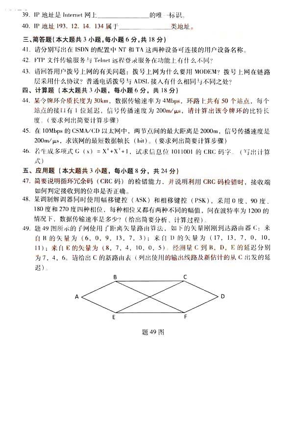 全国2014年10月自考计算机网络技术真题