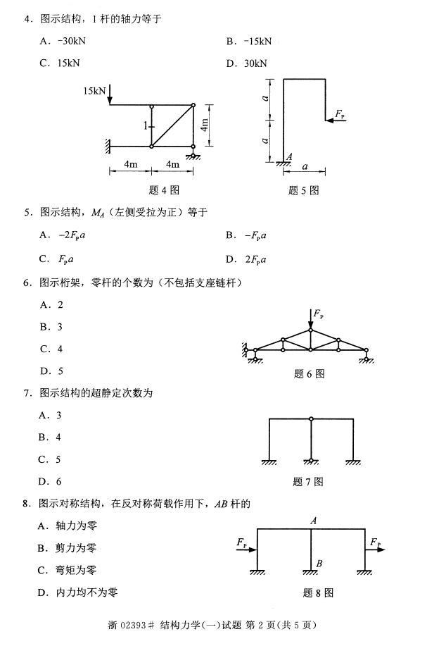 全国2015年4月自考结构力学（一）真题