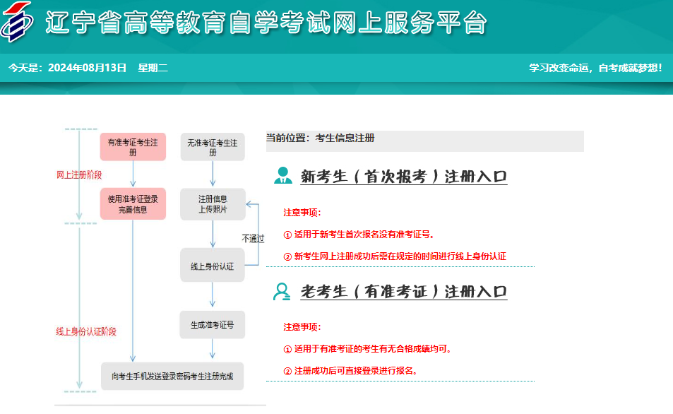 辽宁省2024年10月自考准考证打印时间：10月18日10:00起